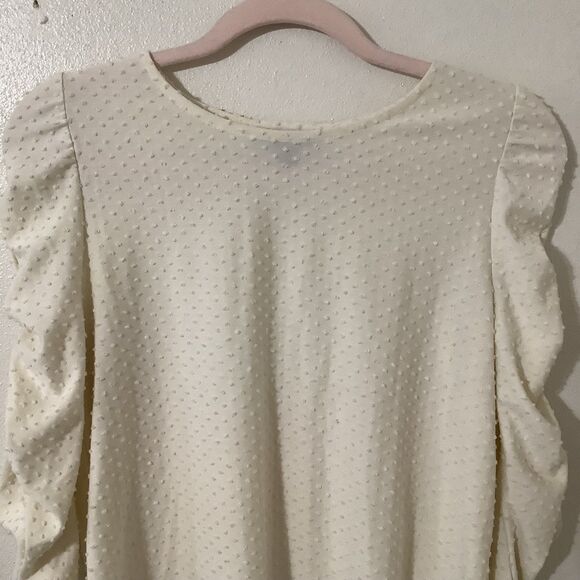 Banana Republic Off White Raised Polka Dot Preppy Minimalist Puff Sleeve Top S - Picture 2 of 8